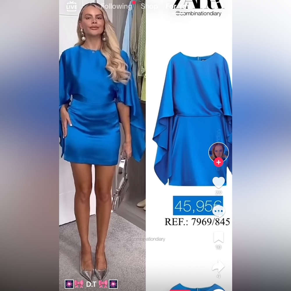 ZARA NEW WOMAN SS23 ELECTRIC BLUE SATIN MINI DRESS WITH CAPE REF:7969/845 018